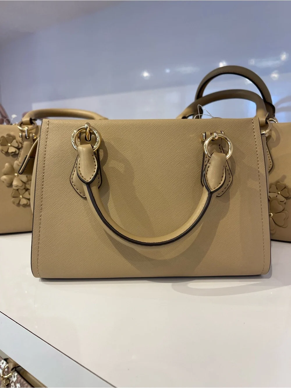 MICHAEL KORS Marilyn Sm Floral Embellished Satchel Messenger Crossbody Camel NW